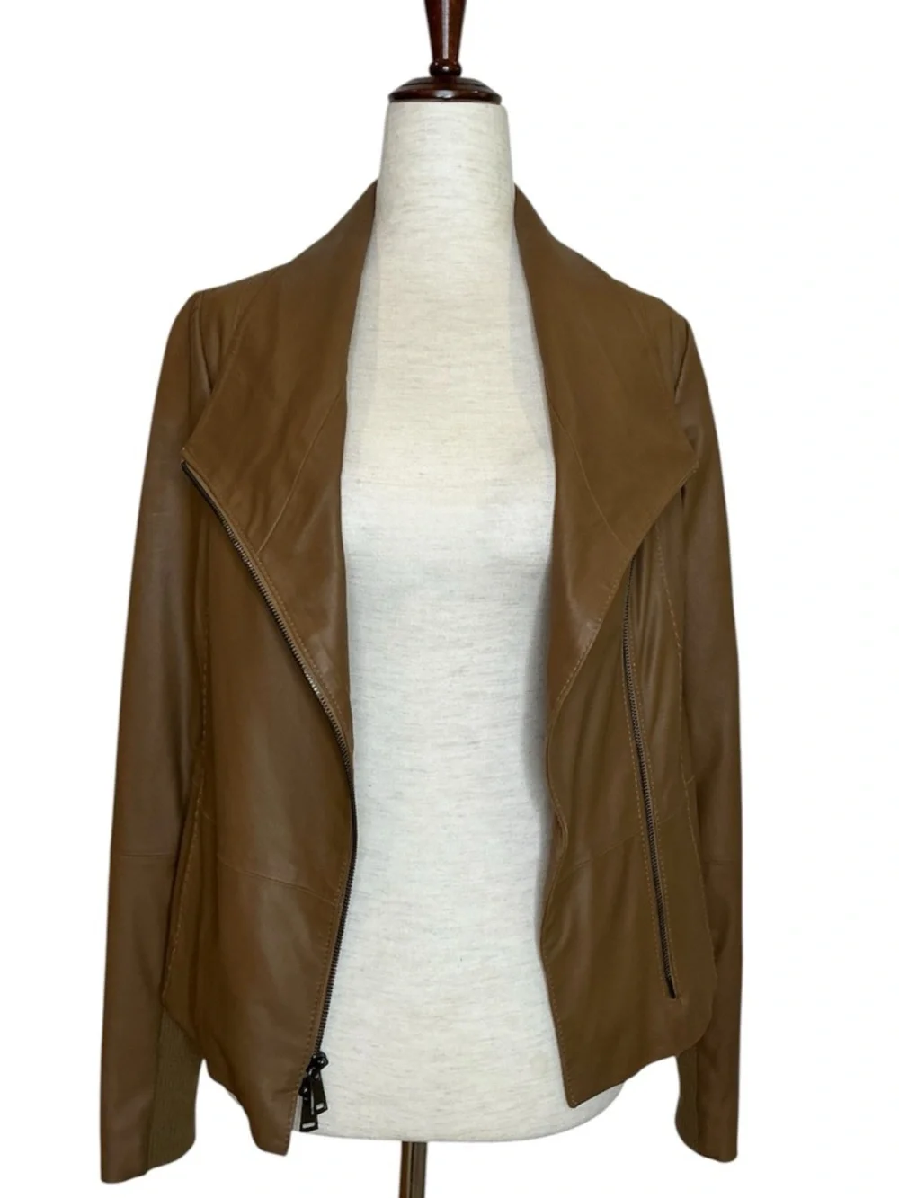 Vince Soft Leather Asymmetrical Moto Zip Women's Jacket Brown XSmall